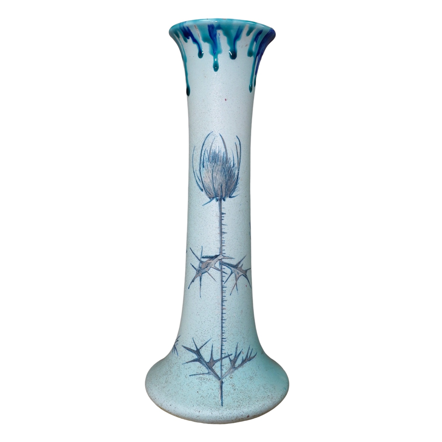 A Delphin Massier Vallauris vase, 28.5cm. Condition - repaired rim chip